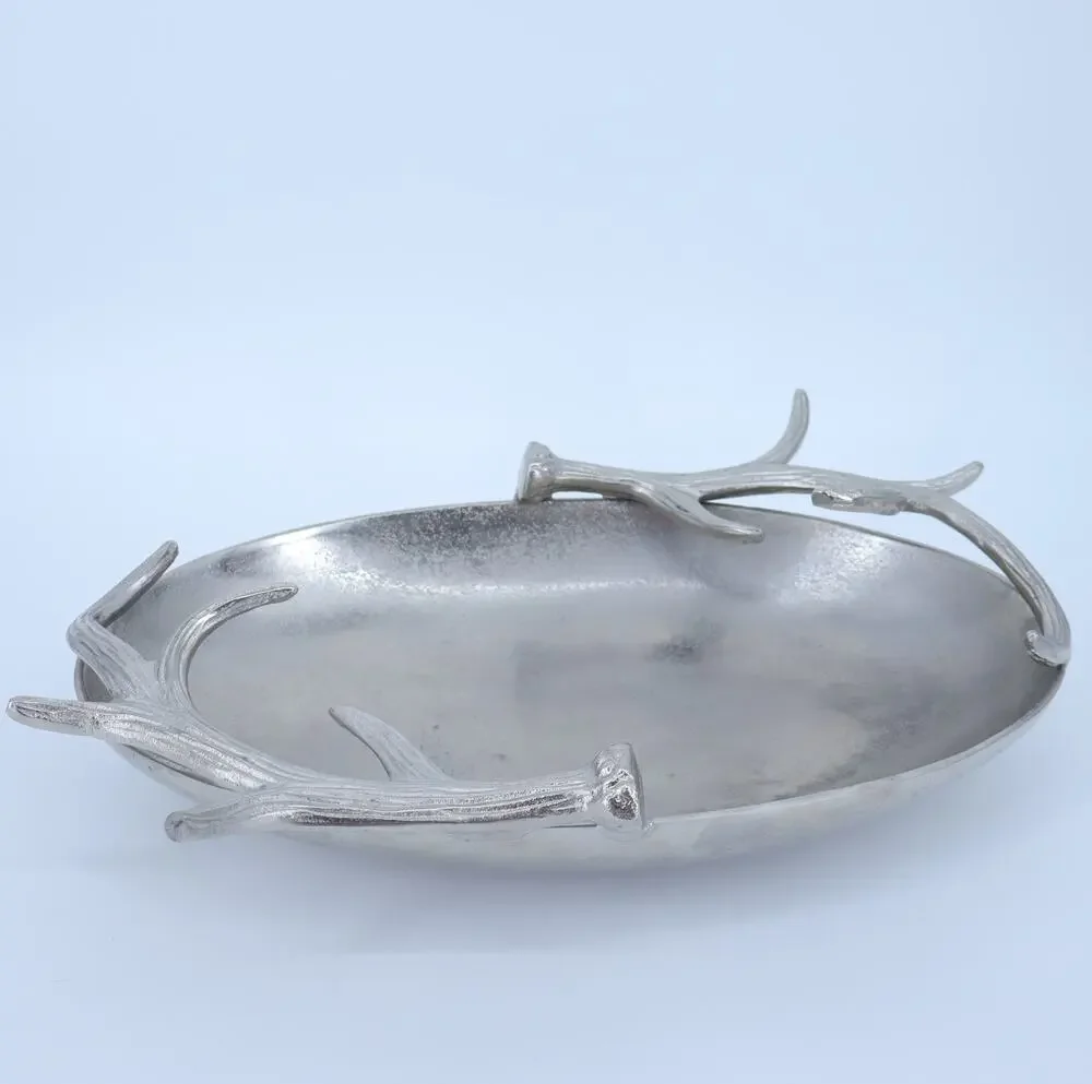 TOZAI HOME Silver Antler Serving Dish Aluminum Plate Oval Tray